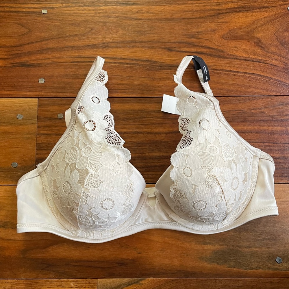 Aerie show off plunge push up real lace bra vintage vanilla cream size 36C